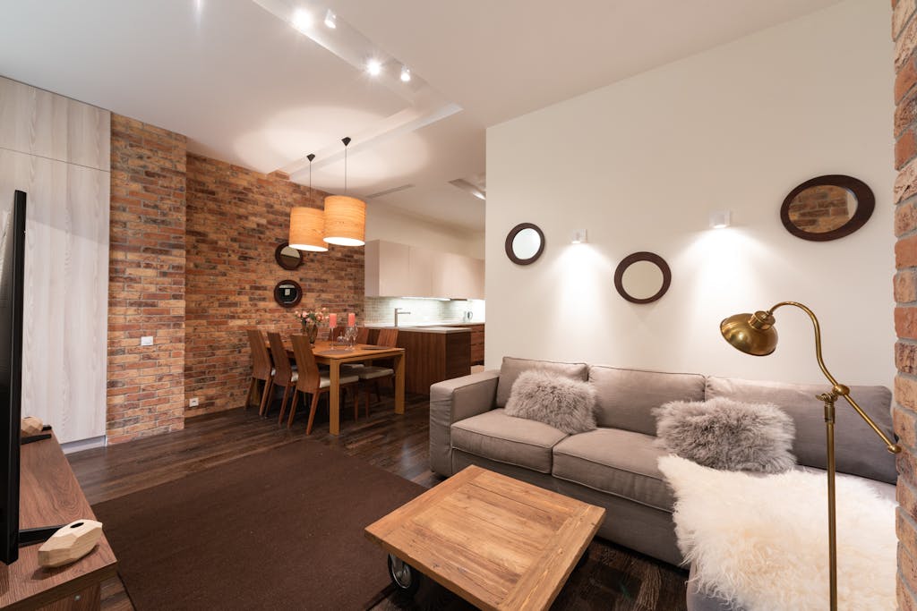 statement floor lamp in cozy living room